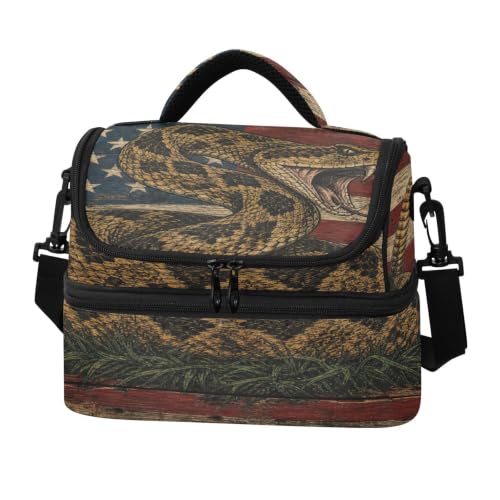 Emelivor America Snake Insulated Lunch Bag Tote Organizer for Student | 8L Double Deck,Large Lunch Box with Shoulder Strap,Thermal Meal Prep Cooler,Suitable for School Work Picnic Office Travel
