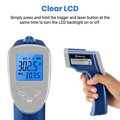 Etekcity Infrared Thermometer Laser Temperature Gun, -58°F~1130°F, Blue | Cooking, Pizza Oven, BBQ, Meat, Kitchen, Reptile, HVAC, Adjustable Emissivity, MAX Display, High Temperature - color: Arctic Blue, style: Advanced