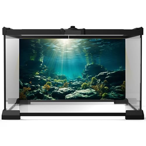 Aquarium Background Underwater Aquatic Plants Rocks Fish Terrarium Backdrop Sunlight Rays Coral Fish Tank Background Cave Style Landscape Sea Grass Tank Wallpaper Poster Vinyl 24x12in - color: Rock Dark Blue, size: 24(W)x12(H)inches/ 60(W)*30cm(H)