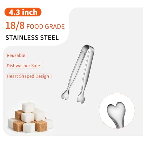 6 Pcs Mini Serving Tongs, 4.3 Inch Heart-Shaped Small Ice Tongs, Food Grade Stainless Steel Silver Tongs for Sugar Cube, Appetizers, Dessert, Tea Party, Home Kitchen, Coffee Bars, Dishwasher Safe - color: Silver-6pcs, size: 4.3inch