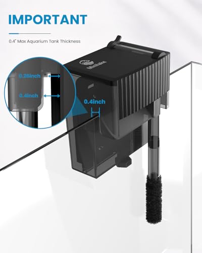 Small Fish Tank Filter | Hang on Back Filter up to 5 Gallon Nano Aquarium Adjustable Flow for Betta Shrimp Tank