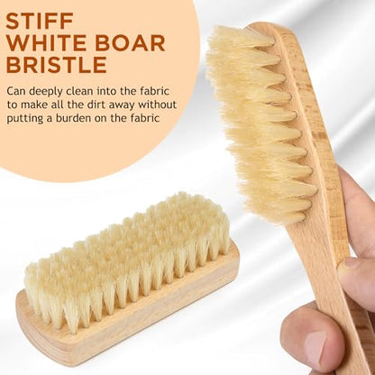 TAKAVU Laundry Brush Set, Soft Boar Bristle and Compact Wood Handle | Gentle on Delicate Fabrics, Stain Scrub Brush for Clothes, Delicate Knits, Washable Spot & Garment Care Cleaner - color: White Boar