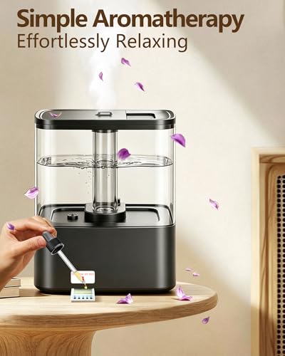 KZF 4L Top Fill Humidifiers for Bedroom & 40H Runtime - Cool Mist Humidifier, 3 Mist Levels, 8H Timer, Essential Oil Tray, Humidity Display, Quiet for Baby, Plants, Large Room (Black, 4L) - color: Black