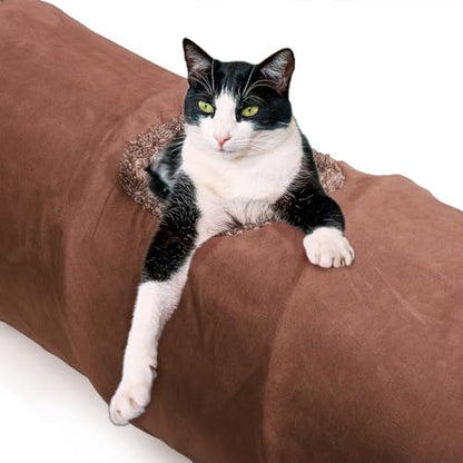 51"x 12" Collasiple Cat Play Tunnel, Cats Tubes and Tunnels, Cat Foldable Hide and Seek Tunnel Toy, Brown Suede Pet Tube Toy for Rabbits, Ferrets, Puppy, Diameter 12 Inch