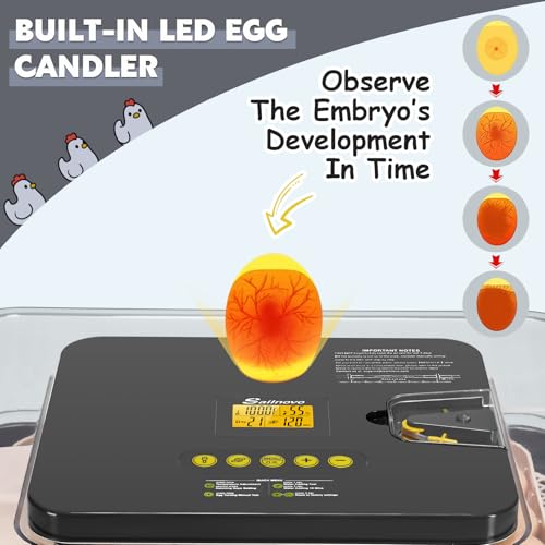 Sailnovo 56 Egg Incubator for Hatching Eggs with Automatic Egg Turning Gray | Auto Humidification, Stable Temperature Control, Built-in Candler, View Window, Alert System for Lab School Farm - color: Gray