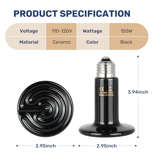 Reptile Heat Lamp 150W Ceramic Heat Emitter, No Light Emitting Heat Bulbs for Amphibian Pet Brooder Coop Incubating Chicken, Lizard Bearded Dragon Turtle Snake Terrarium - color: 1 Pcs (Black), size: 150 Watts