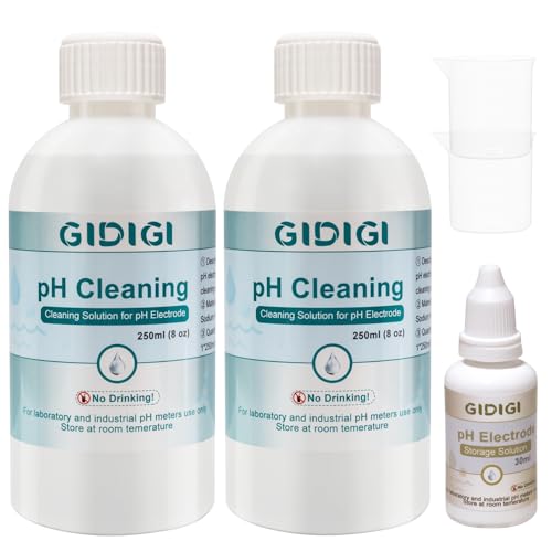pH Cleaning Solution 250 ml x 2 and pH Electrodes Storage Solution | pH Meter Electrode Conductivity Probe Cleaner - color: White