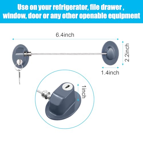Hotop 4 Pack Cabinet Locks with Keys Refrigerator Fridge Locks Replacement with Steel Wire Self Adhesive Child and Baby Proofing Safety for File Drawers Deep Freezer Doors Latch(Gray) - color: Gray