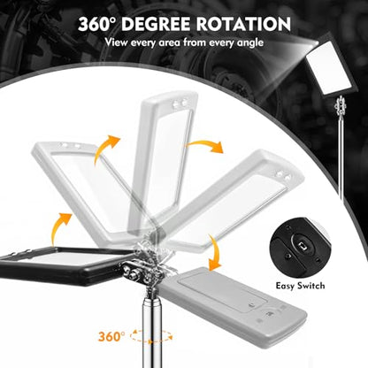 12-35 Inch Extendable Inspection Mirror, 360-Degree Rotation LED Inspection Mirror Telescoping, Telescoping Mirror for Mechanic Checking Vehicle and Extra Viewing