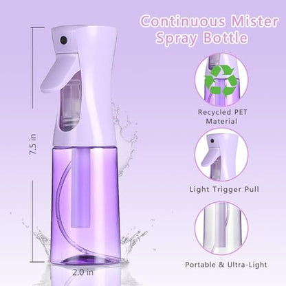 3 Pack Spray Bottles, 2-Pack Continuous Spray Bottles,Fine Water Mist Spray Bottles for Hair 6.8 OZ (200 ML) and 1oz 30ml Travel Spray Bottle Mister for Cleaning,Hairstyling,Plants,Barbers,Pets Purple - color: Purple