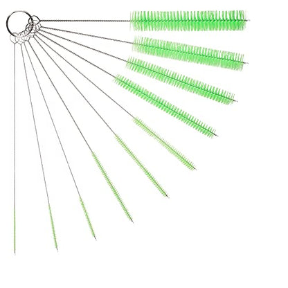 10" Extra Long Tube Cleaning Brush Set - 10 Pack - Green | Flexible nylon straw brushes for bottles, cleaning straws, pipe cleaners, glass, keyboard, detailing and deep cleaning - color: Green, size: 10pk - 2mm 3mm 4mm 5mm 6mm 8mm 12mm 16mm 20mm 24mm