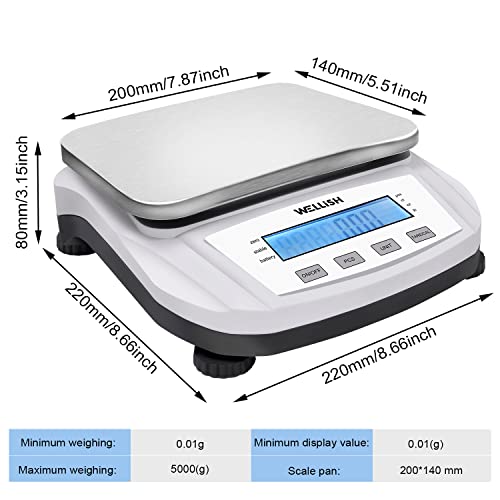 Lab Scale 5000g/0.01g High Precision Digital Scale Analytical Balance Electronic Scale for Kitchen Lab Weighing - style: 5000g x 0.01g WITHOUT weight