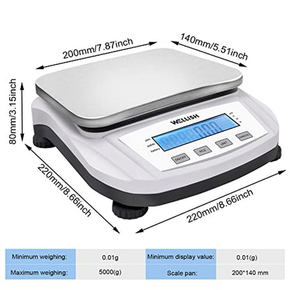 Lab Scale 5000g/0.01g High Precision Digital Scale Analytical Balance Electronic Scale for Kitchen Lab Weighing - style: 5000g x 0.01g WITHOUT weight