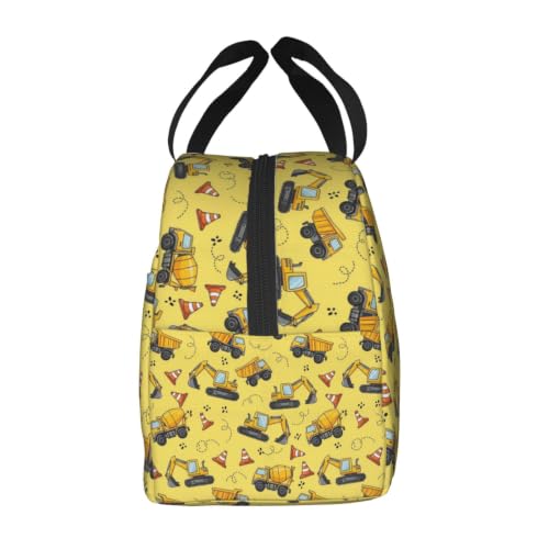 Women Truck Excavato Print Insulated Lunch Box Thermal | Truck Yellow Excavato, Neoprene Fresh-Keeping Tote, Adjustable Strap for Office & Picnic - color: Pattern (861)