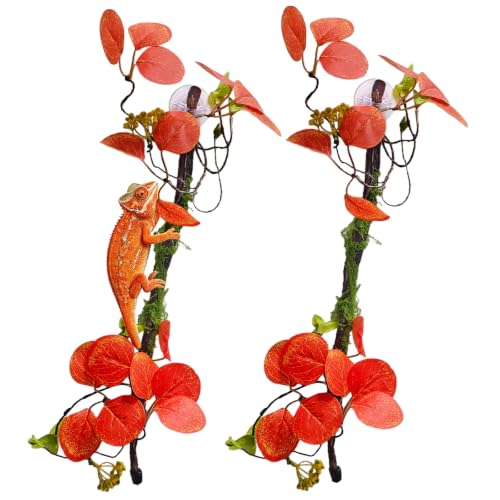 BNOSDM 2PCS Reptile Climbing Branch, Bendable Jungle Vine with Leaves Terrarium Plant Decoration with Suction Cup Chameleon Cage Accessories for Gecko Lizard Bearded Dragons Snake (Eucalyptus Leaf) - color: Eucalyptus Leaf
