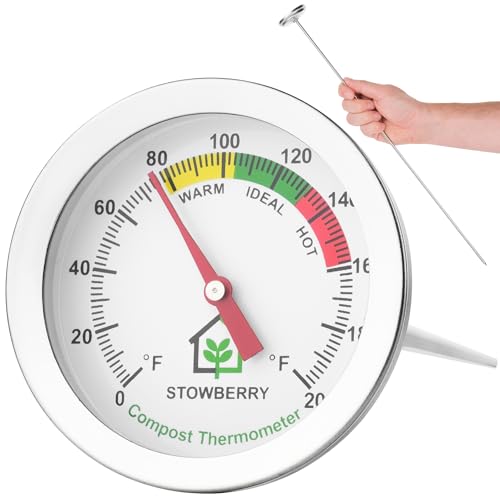Compost Thermometer 20 Inch – Stainless Steel Soil Temperature Gauge with 2 Inch Dial – Long Probe Thermometer for Garden, Backyard, and Home Composting