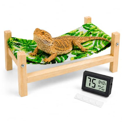Bearded Dragon Bed,Wooden Reptile Hammock, Leopard Gecko&Bearded Dragon Tank Accessories, Hermit Crab &Crested Gecko Accessories (Large)