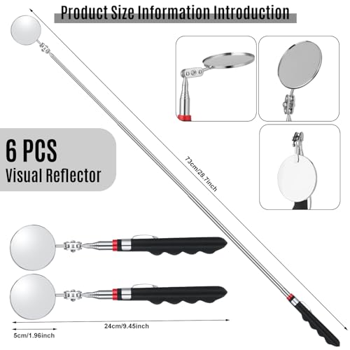 6 Pcs Telescoping Inspection Mirror 30 Inch Mechanical Mirror Tool | Retractable Under Vehicle Inspection Mirror,Car Visual Reflector Detection Mirror Repair Tool