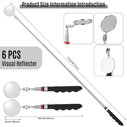 6 Pcs Telescoping Inspection Mirror 30 Inch Mechanical Mirror Tool | Retractable Under Vehicle Inspection Mirror,Car Visual Reflector Detection Mirror Repair Tool