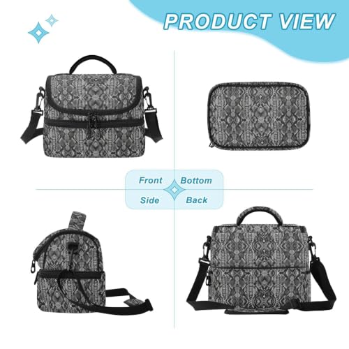 Emelivor Snake Scale Insulated Lunch Bag Container Tote for Student | 8L Double Deck,Large Lunch Box with Shoulder Strap,Thermal Meal Prep Cooler,Suitable for School Work Picnic Office Travel