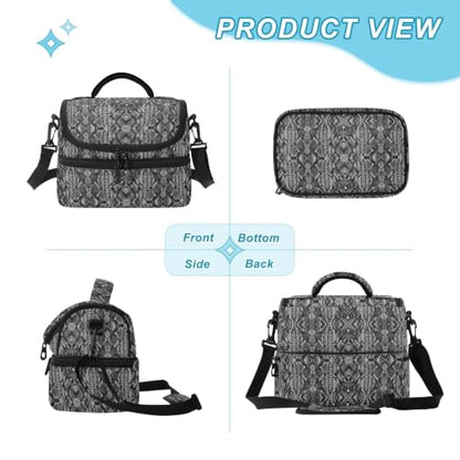 Emelivor Snake Scale Insulated Lunch Bag Container Tote for Student | 8L Double Deck,Large Lunch Box with Shoulder Strap,Thermal Meal Prep Cooler,Suitable for School Work Picnic Office Travel