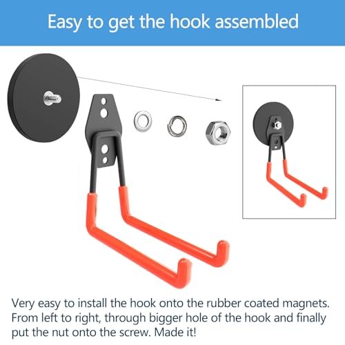 Heavy Duty Large Magnetic Hooks, Strong Magnet Hooks for Garden Tools,Hose,Straps,Steel Pegboard,Workshop,Anti-Scratch EV Charger Holder,Magnetic Cable and Tool Holder(4 Pack) - style: Large L/4 pack 26-130lbs