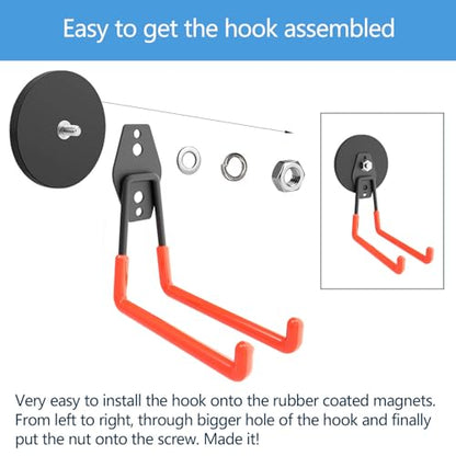 Heavy Duty Large Magnetic Hooks, Strong Magnet Hooks for Garden Tools,Hose,Straps,Steel Pegboard,Workshop,Anti-Scratch EV Charger Holder,Magnetic Cable and Tool Holder(4 Pack) - style: Large L/4 pack 26-130lbs