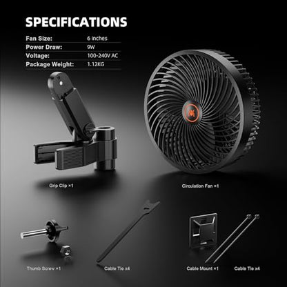 Spider Farmer 2-Pack Grow Tent Clip Fan 6", EC Motor, Custom 10 Dynamic Wind Speeds and 10-Level Oscillation, Weatherproof IP-54, Powerful Airflow but Quiet for Hydroponics Circulation Cooling - size: 2PCS