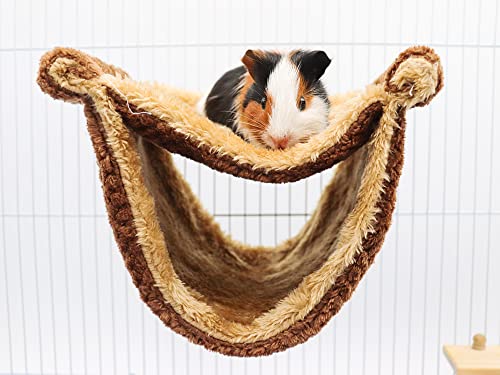 Fleece Winter Warm Rat Hammock, Double Layer Hanging Birds Nest Bed Tent with Warm Fleece, Bird Cage Stand Perch, Sleep Bed Cage Accessories for Rat, Guinea Pig, Chinchilla (Brown) - color: Brown