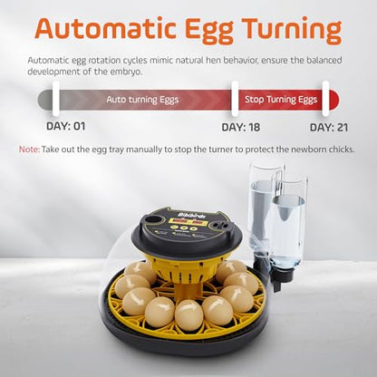 Incubators for Hatching Eggs with Automatic Egg Turning and Humidity DisplayTemperature Control Auto Water Fill Egg Candler 12Egg Hatch Chick Quail Duck Turkey Goose Parrot Bird Eggs