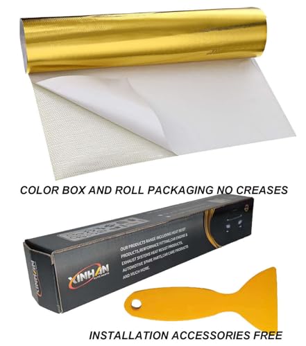 Xinhan Gold/Silver/Black Adhesive Backed Aluminized Thicken Fiberglass Sheet Practical Heat Shield Protection Barrier Cover Aluminized Heat Shielding Mat (Gold, 12 x 12 Inch) - color: Gold, size: 12 x 12 Inch