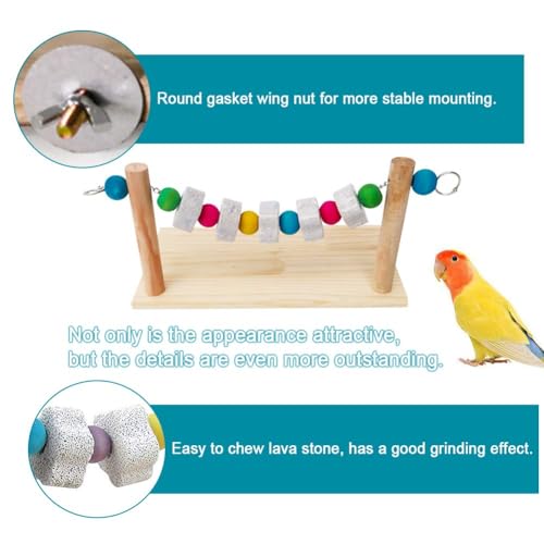 Hamster Wood Ledge Platform with Lava Stone Chew Block, Cage Rest Shelf Climbing Toy for Dwarf Hamsters, Sugar Gliders, Parakeets | Wooden Climb Rest Shelf,Teeth Grinding Toys for Rat Sugar Gliders,Nail Trimming Bird Perch Stand - style: Style A