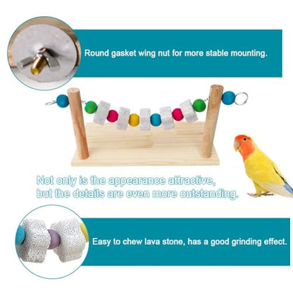 Hamster Wood Ledge Platform with Lava Stone Chew Block, Cage Rest Shelf Climbing Toy for Dwarf Hamsters, Sugar Gliders, Parakeets | Wooden Climb Rest Shelf,Teeth Grinding Toys for Rat Sugar Gliders,Nail Trimming Bird Perch Stand - style: Style A