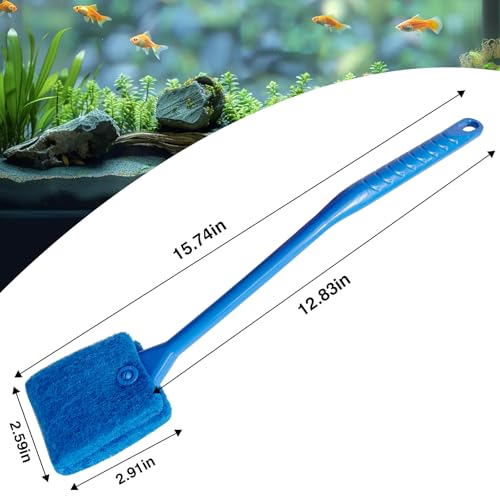 Promising Aquarium Cleaning Brush, Double Sided Sponge Fish Tank Scrubber | Non-Slip Handle Algae Cleaner Tool with 3 Replacement Pads for Aquariums and Fish Tanks, Easy Aquarium Maintenance