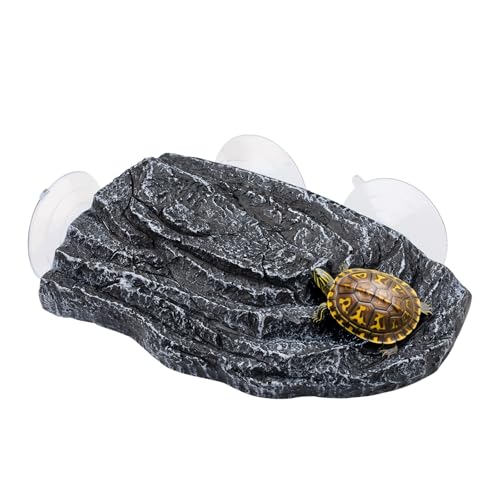 Basking Platform for Aquatic Turtles, Rock Suction Cup for Aquarium | Turtle Enclosure Accessories, Turtle Hammock, Tortoise Resting Terrace for Bearded Dragons Frogs Newts - color: Artificial Rock