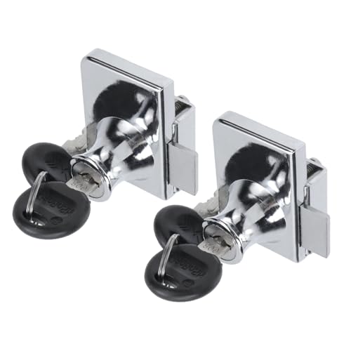 Glass Showcase Lock, Chrome Rectangular, 1.89x1.38 Inch, 2 Sets | No Drill Installation, Key Alike, Fits 0.2-0.3 Inch Glass, Zinc Alloy, For Display Cabinets Jewelry Cases - color: Chrome, size: 1.89 x 1.38 Inch, style: Key Alike - Door to Board