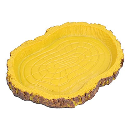 Omabeta Reptile Food Basin Imitation Bark Natural Style Easy Clean Dish for Aquariums Turtles Lizards Size 4.5in
