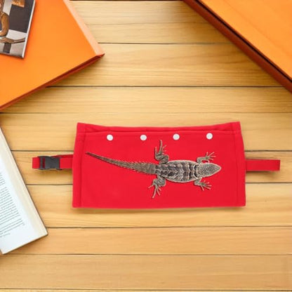 COLLBATH Adjustable Red Reptile Travel Carrier Sling Bag for Bearded Dragon and Chameleon – Breathable Pet Sling for Small Animals Outdoor Transport