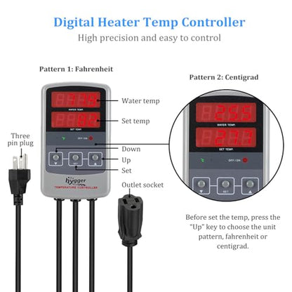hygger Pinpoint Saltwater Aquarium Heater with Digital Temp Controller, Submersible Titanium Tube Fish Tank Heater for Coral Reef 50 Watt - size: 50w