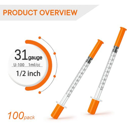 1ml 31 Gauge 1/2", Individually Packed, PACK 100. - size: 1ml-31G 1/2"-100