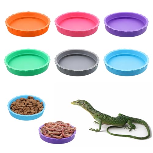 6 Pcs Gecko Food Cups, Crested Gecko Food and Water Bowl Reusable Silicone Crested Dish Feeding Cups for Lizard Anoles Bearded Dragons Tank Terrarium Accessories Supplies for Tortoise