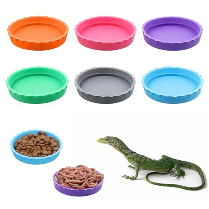6 Pcs Gecko Food Cups, Crested Gecko Food and Water Bowl Reusable Silicone Crested Dish Feeding Cups for Lizard Anoles Bearded Dragons Tank Terrarium Accessories Supplies for Tortoise