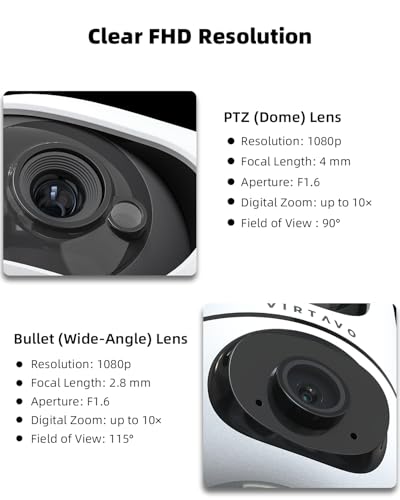 VIRTAVO Pet Camera Indoor No Subscription, for Dog Cat Baby, 360° PTZ | Dual Lens Dual View, Auto Motion Tracking, 2-Way Audio, Night Vision, Phone App, SD & Cloud Storage, Wired
