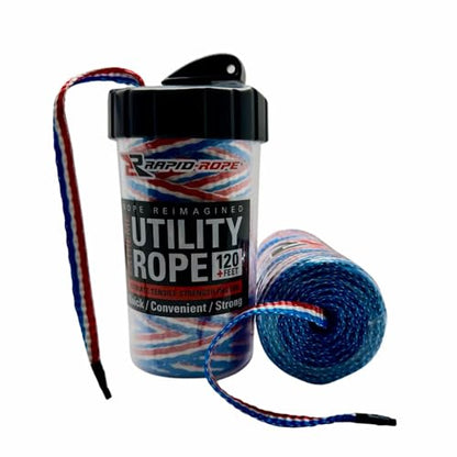 Rapid Rope Canister, 120ft Patriot Tactical Paracord, 1100lb Test, USA Made | Heavy Duty Poly Rope Test Cord, Non-Tangle Dispenser Included, For Hiking, Camping, Survival, Utility, Stocking Stuffer, Gift - size: 120ft, style: Patriot