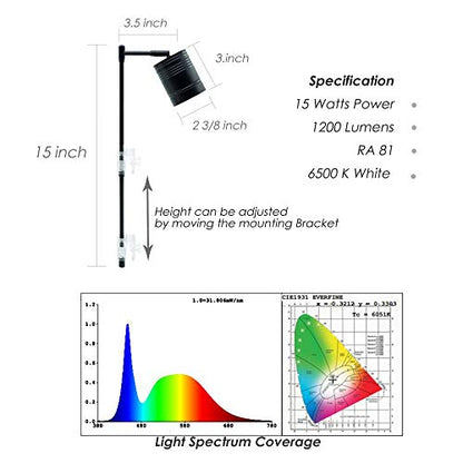 LED Aquarium Light, Full Spectrum COB LED Spotlight for Planted Aquariums, Small/Nano Tanks, Wabikusa, Terrarium, Paludarium