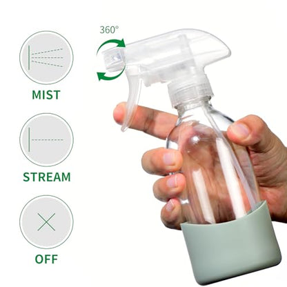 8oz Clear Glass Spray Bottles with Silicone Sleeve for Cleaning Solutions | Refillable for Cleaning Solutions,Hair,Plants&Essential Oils–Leakproof,Adjustable Nozzle,Reusable,Eco-Friendly (1 Pack)