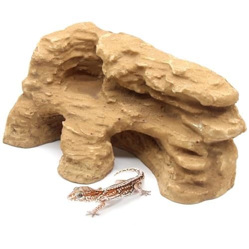 Reptile Hide Shale Scape Step Ledge Backdrop, Reptile Corner Rock Basking Platform Cave Hideout Tank Accessories Decorations, Great for Reptiles, Amphibians, Leopard Gecko, Snake, Frogs, Turtle - style: Medium-9.6*4.9*4.9