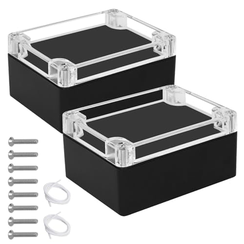 Junction Box with Clear Cover IP65 Waterproof Project Box Dustproof ABS Plastic Electrical Project Boxes Universal Enclosure, Black 4.5"x 3.5"x 2.1"(115x90x55mm)(Pack of 2) - color: 2 packs, size: 4.5"x 3.5"x 2.1"