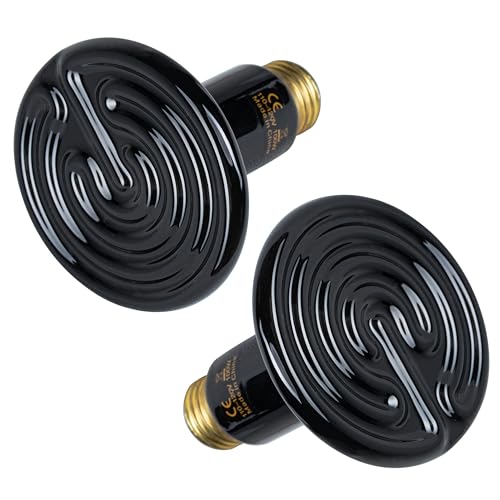 HealSmart 100W Reptile Heat Lamp Ceramic Heat Emitter, No Light Emitting Heat Bulbs, Suitable for Snake/Lizard/Spider, Plant Growth and Incubating Chicken, 2-Pack - color: 2 Pcs (Black), size: 100 Watts New