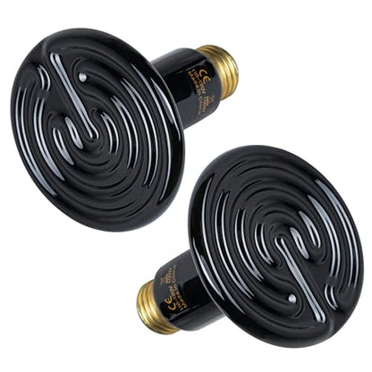 HealSmart 100W Reptile Heat Lamp Ceramic Heat Emitter, No Light Emitting Heat Bulbs, Suitable for Snake/Lizard/Spider, Plant Growth and Incubating Chicken, 2-Pack - color: 2 Pcs (Black), size: 100 Watts New